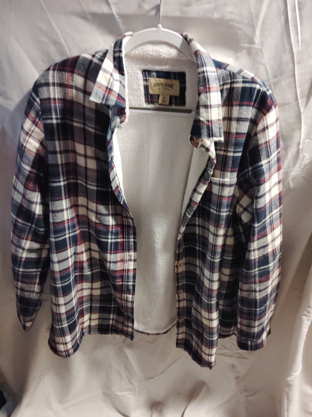 Sherpa-Lined Plaid Jacket - Navy & White